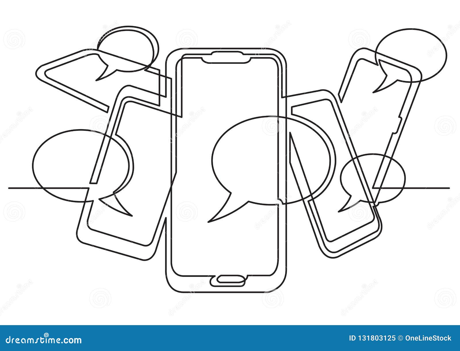 continuous line drawing of social media on mobile phones