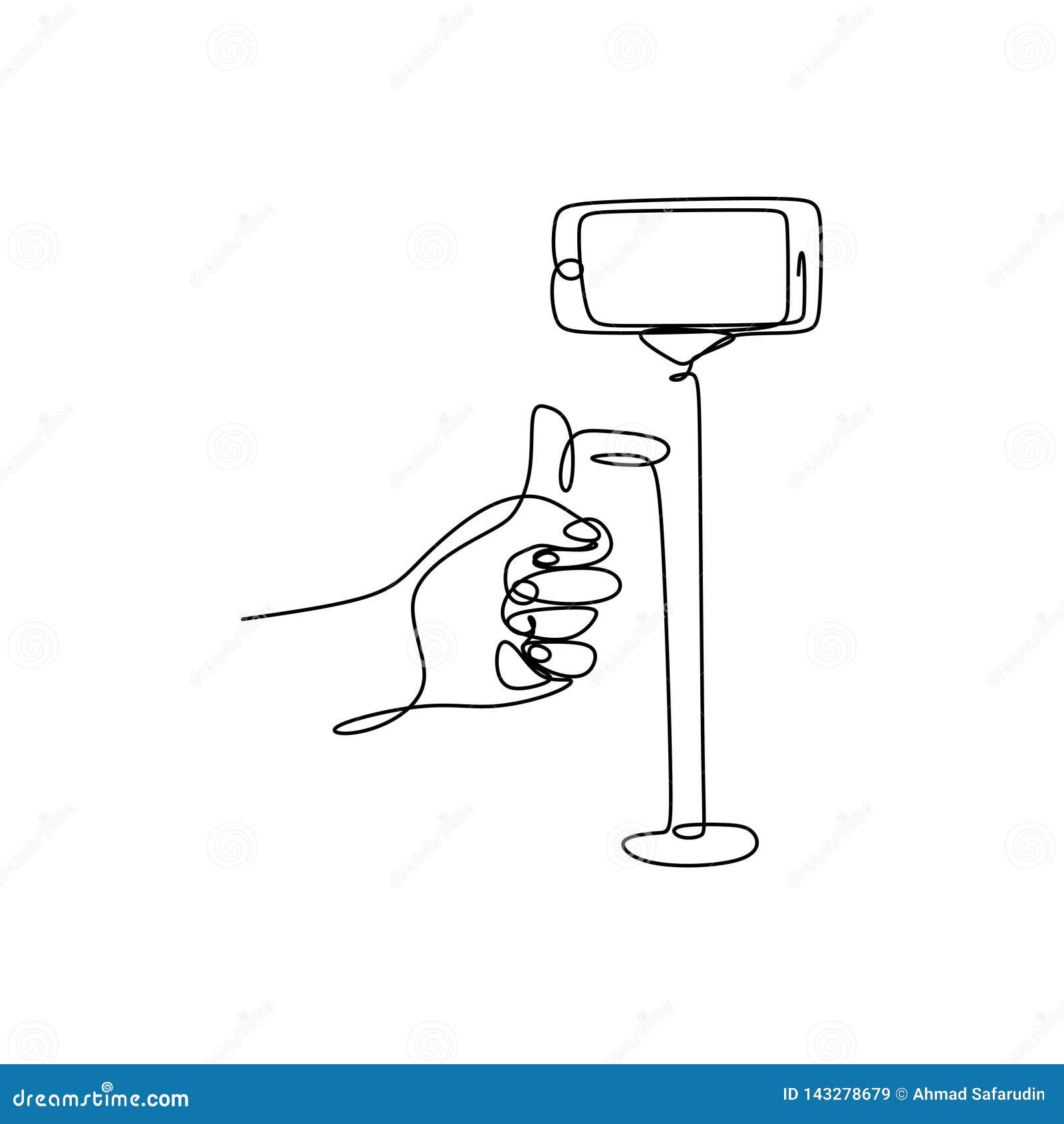 Continuous Line Drawing Stick for Selfie Stock Vector Illustration of