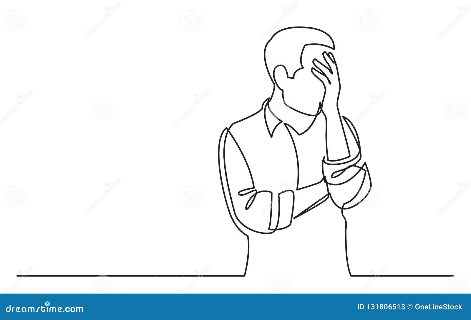 continuous line drawing of upset man in trouble