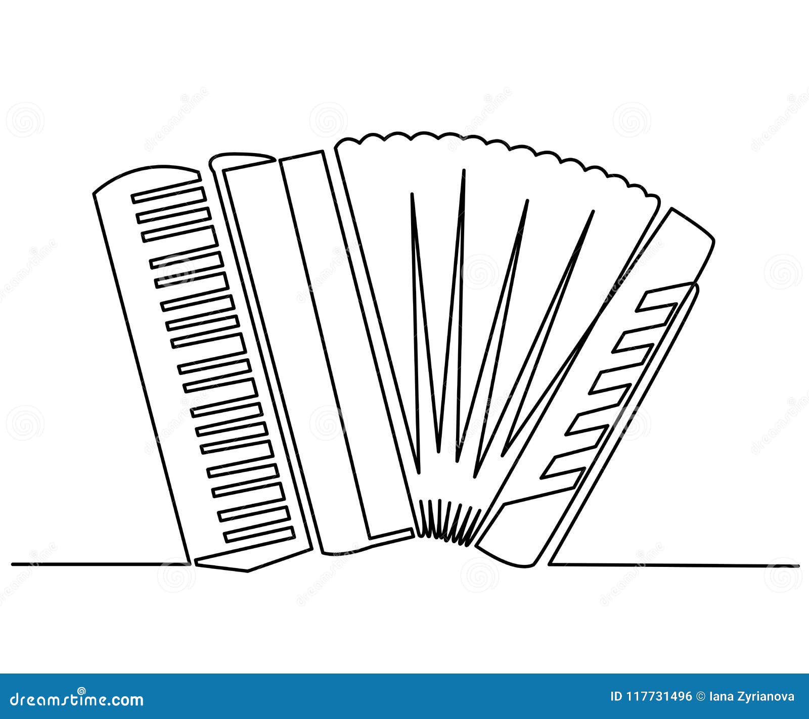 continuous line drawing of  classic accordion. vintage musical instrument harmonica. music , simple 
