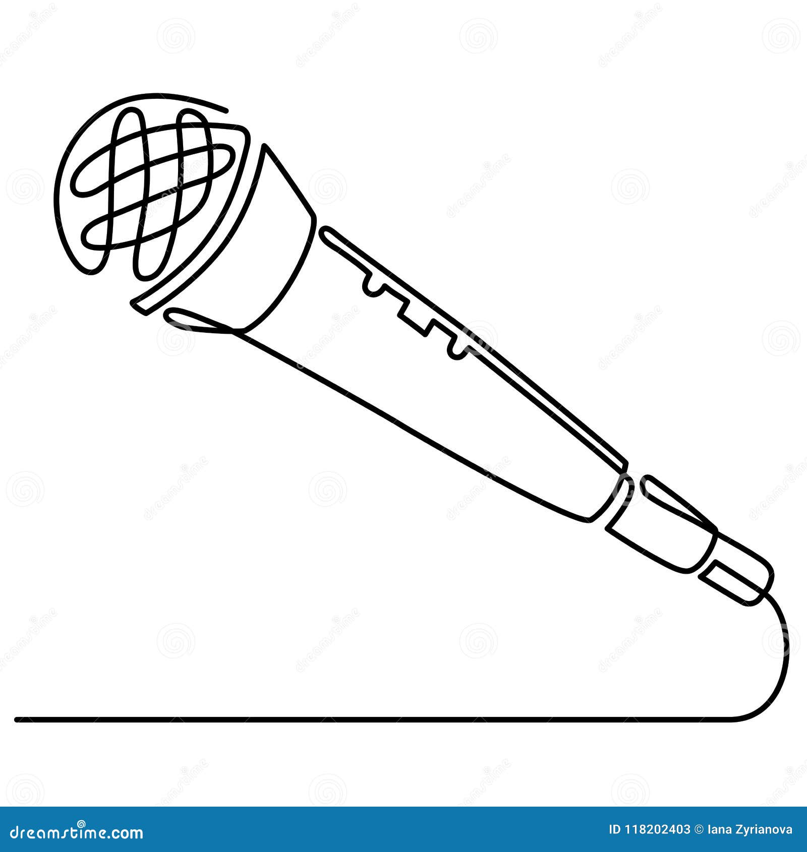 Continuous Line Drawing of Vector Wired Microphone Icon Thin Line for