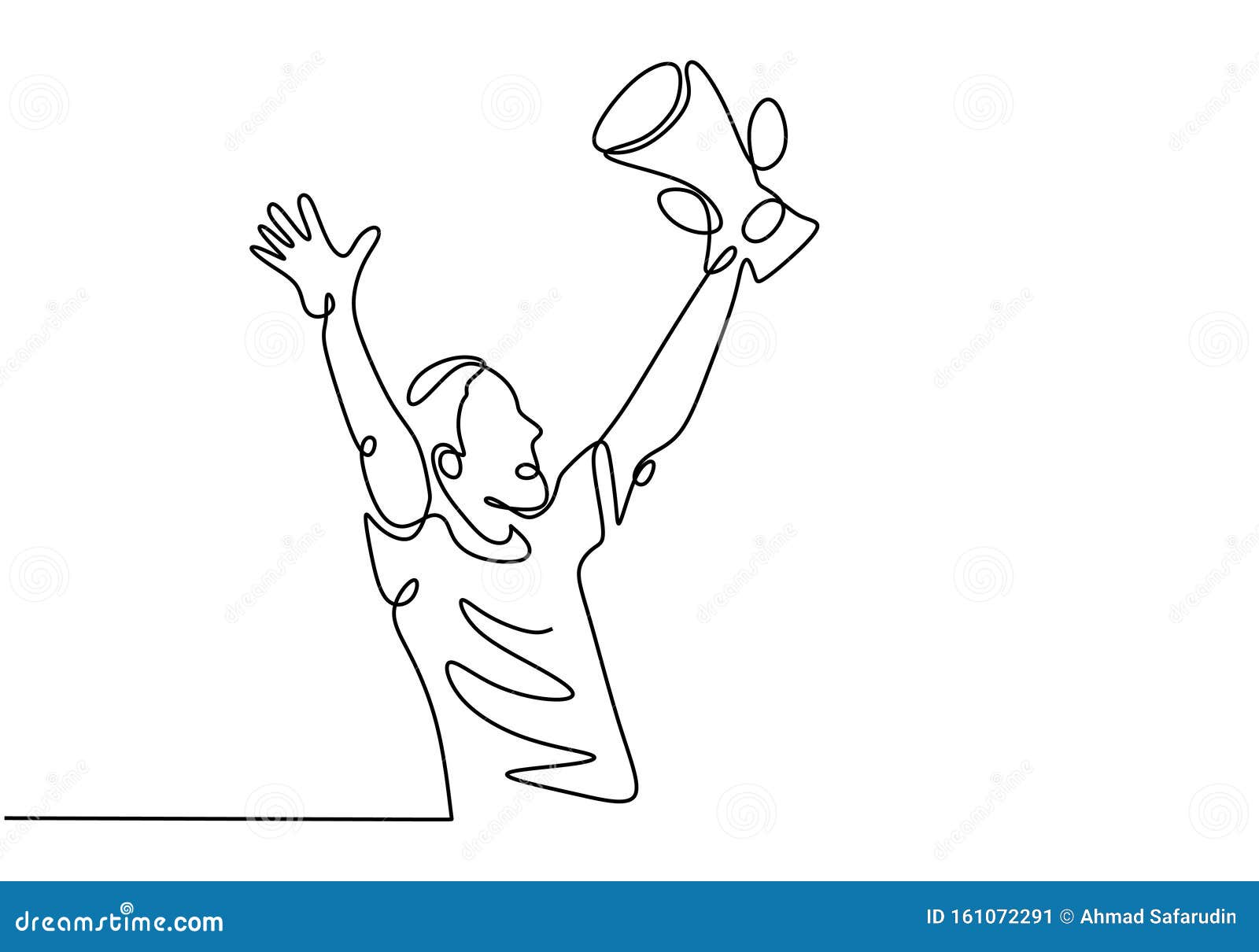 Forkæl dig stout Håndbog Continuous Line Drawing of Winner Holding and Raising Champion Trophy.  Vector Illustration Single Hand Drawn Style Stock Vector - Illustration of  competition, celebration: 161072291