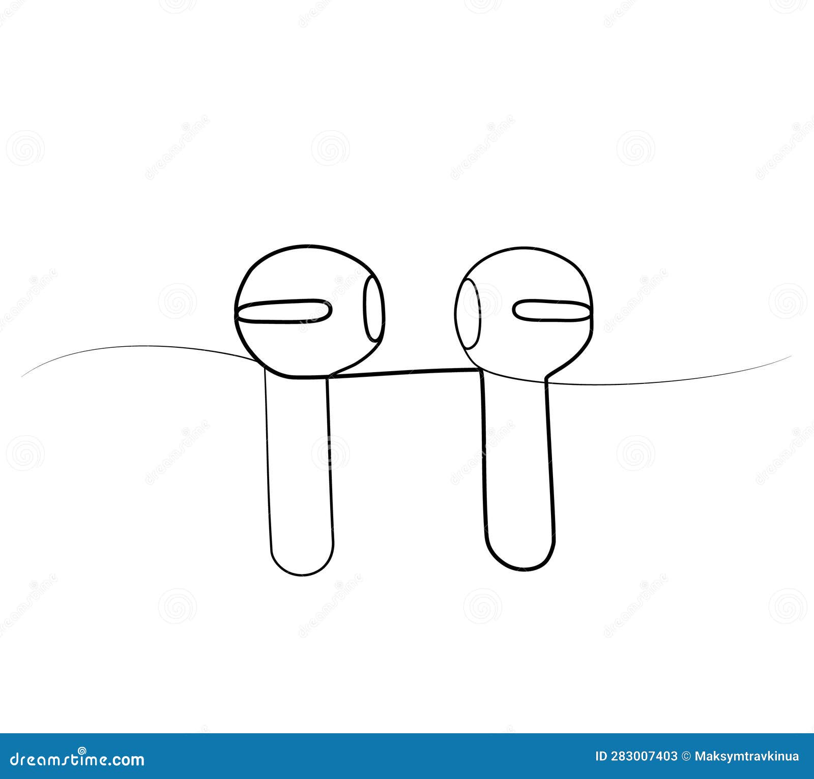 Continuous Line Drawing of Wireless Headphones. Vector Stock Vector