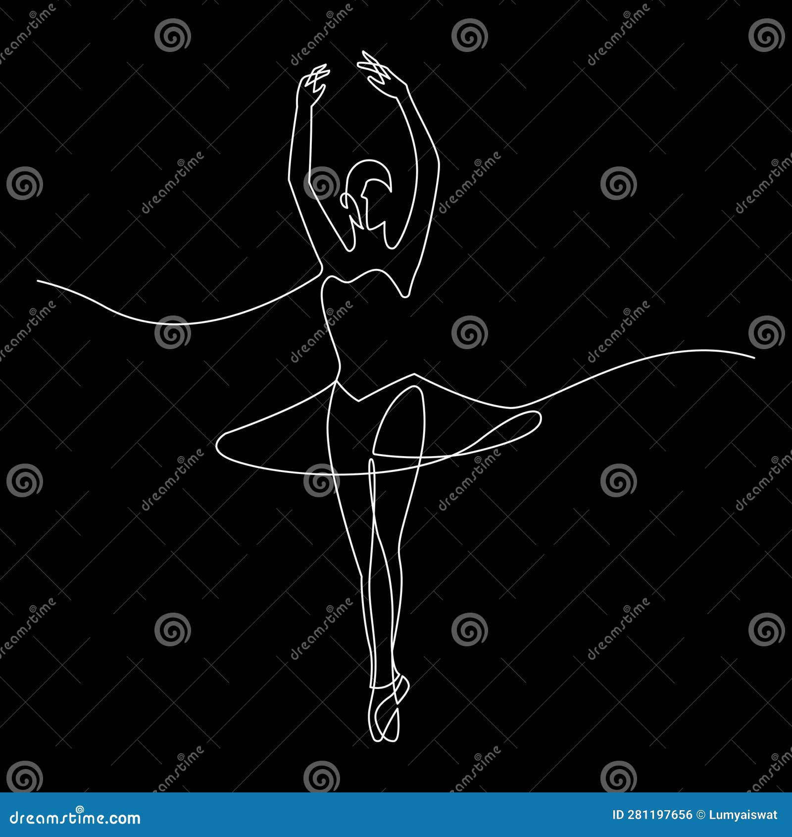 Continuous Line Drawing of Woman Ballet White Lines on Black Background ...