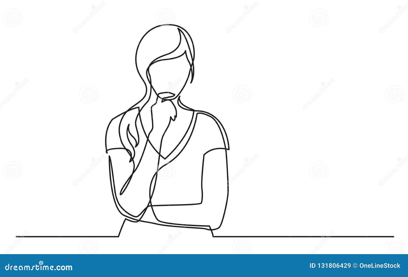 Continuous Line Drawing Of Woman Confused Thinking Stock Vector