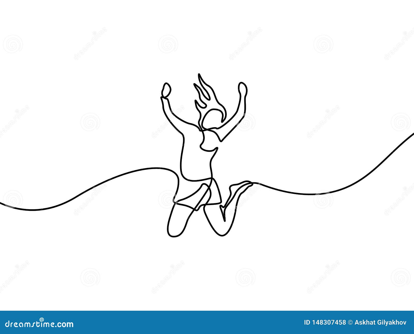 Continuous Line Drawing Woman Jumps for Happy. Vector Illustration ...