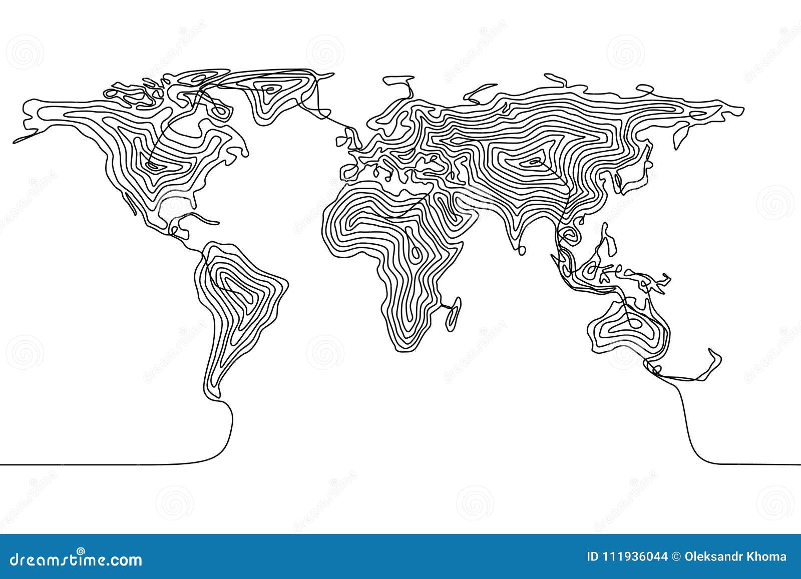 continuous line drawing of a world map, single line earth