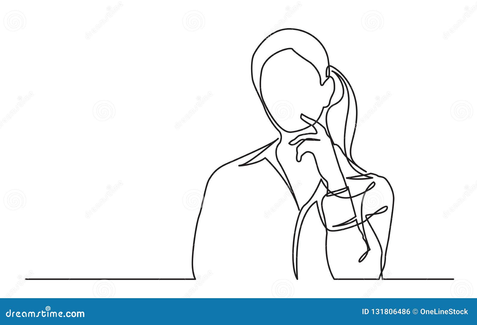 Continuous one line drawing little girl thinking Vector Image
