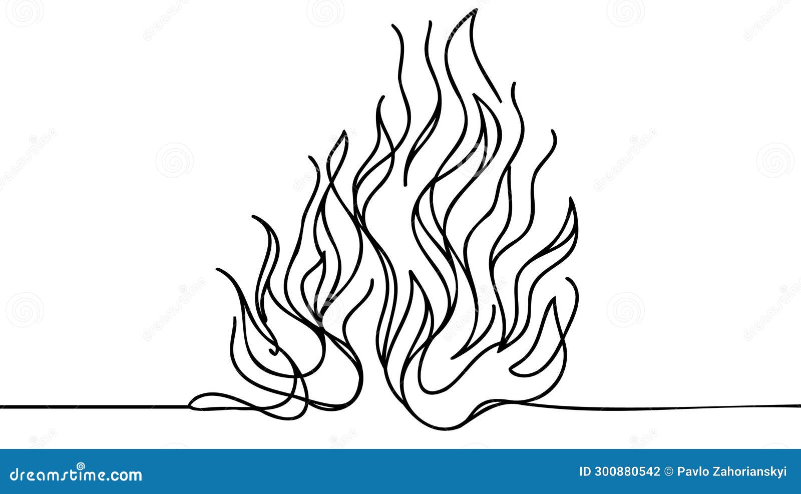 Continuous Line Fire, Flame One Line Drawing Isolated Vector Fire