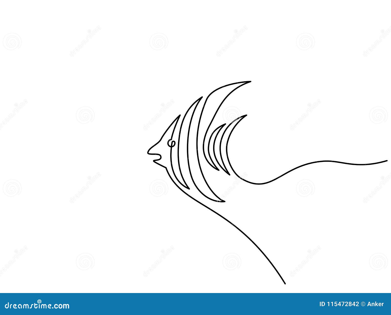 Continuous one line drawing Exotic fish logo Black and white vector illustration Concept for logo card banner poster flyer