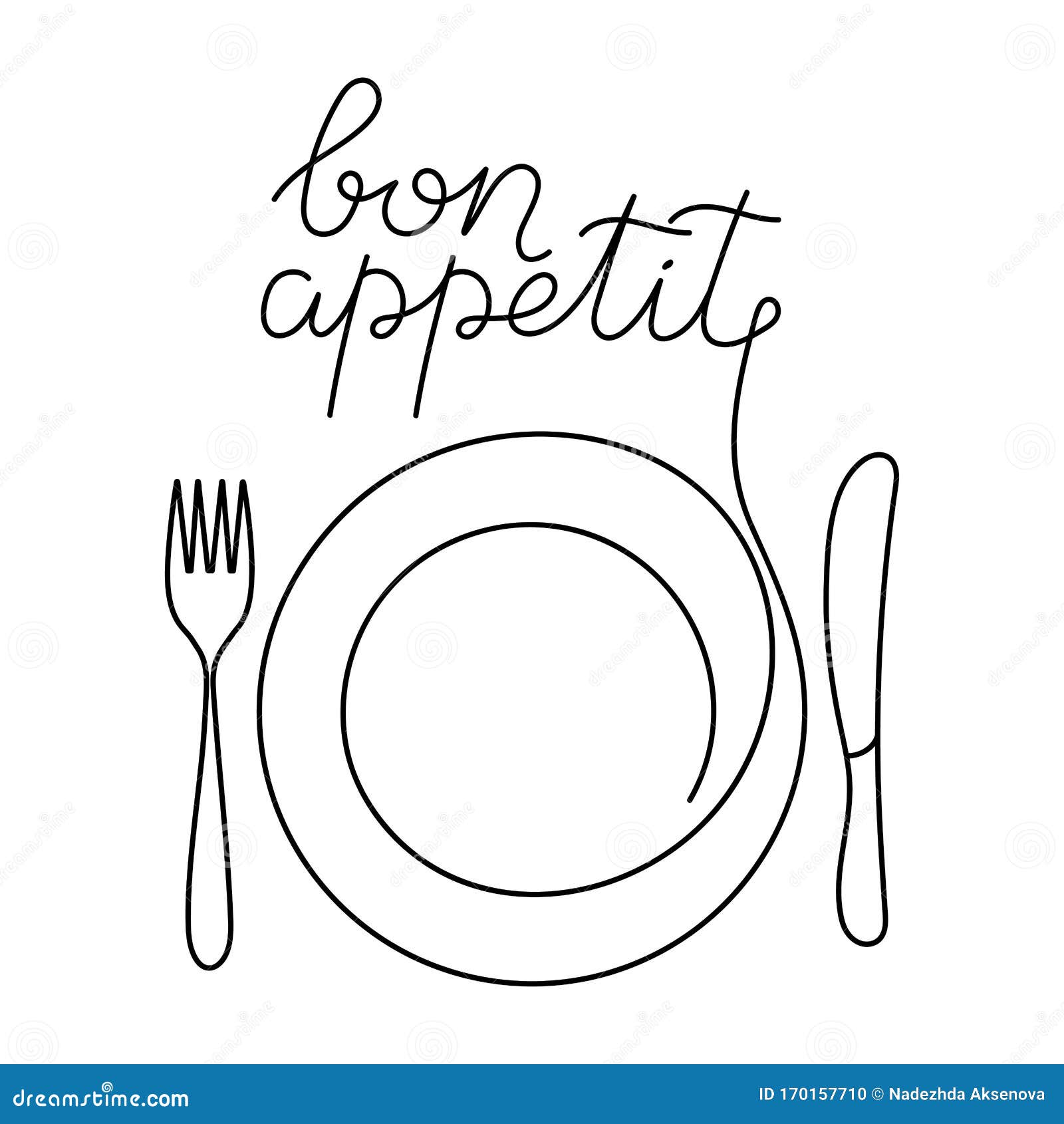Continuous Linear Drawing of the Plate and the Inscription Bon Appetit ...