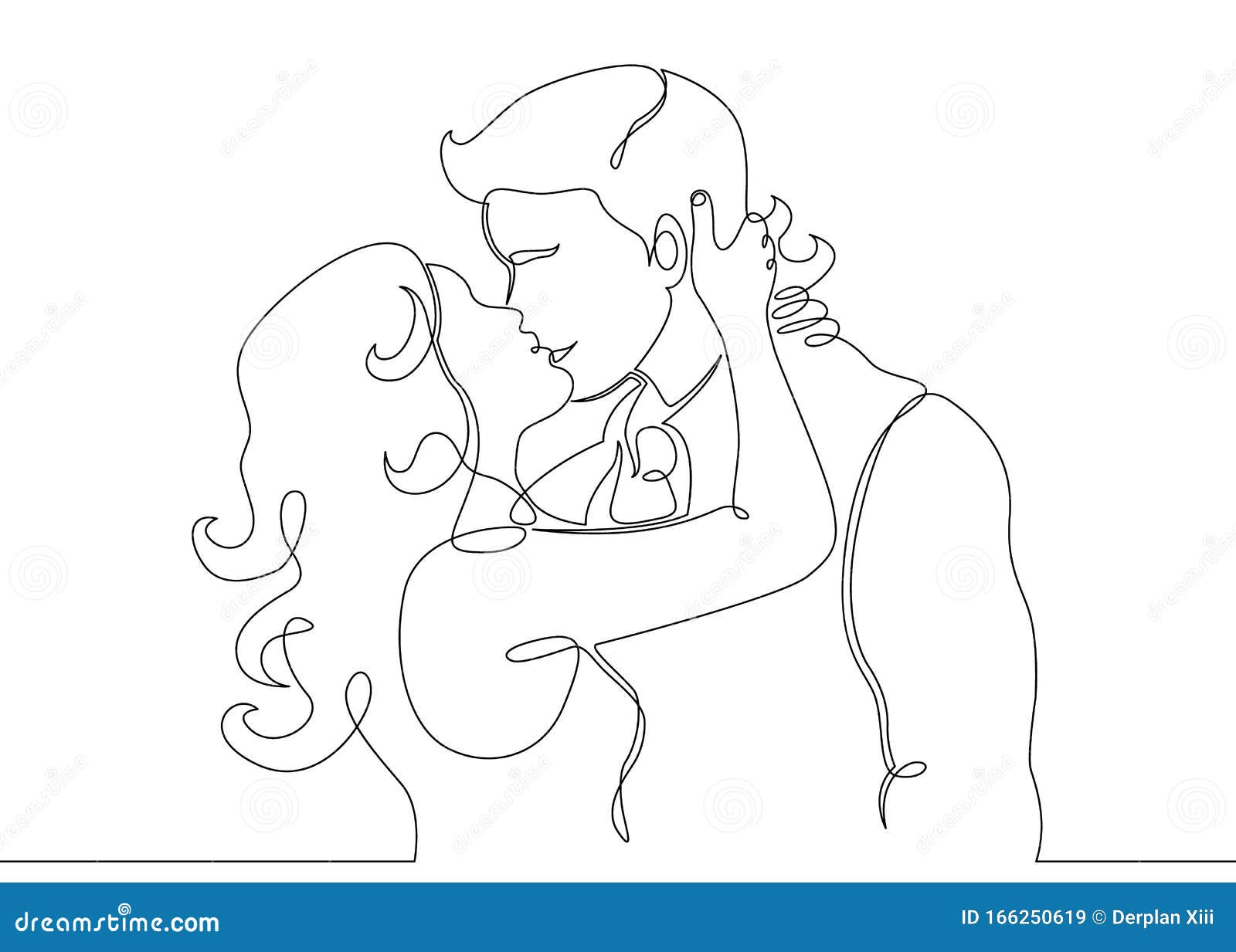 continuous one drawn single line of romantic kiss