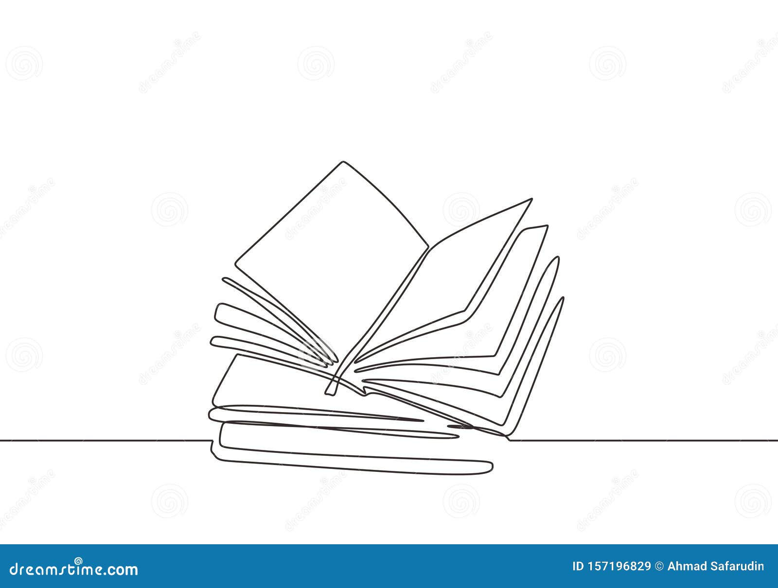 One line drawing, open book. Vector object illustration