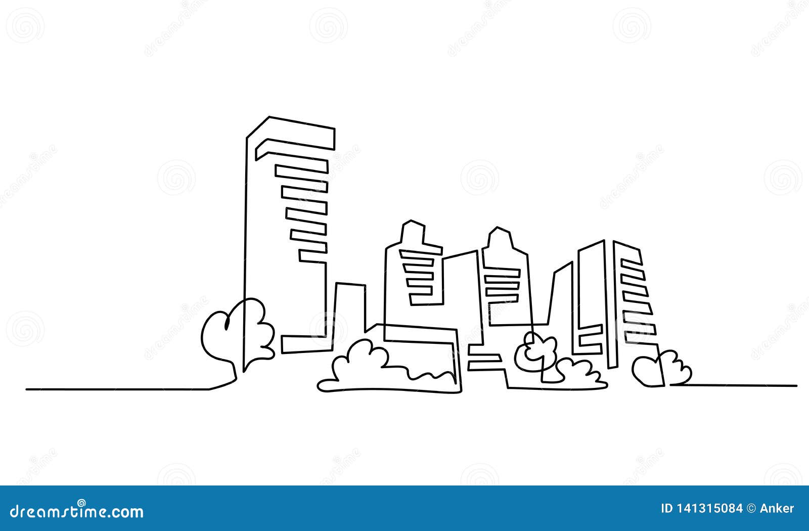 building cityscape one line drawing art silhouette