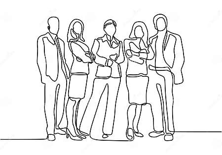 Continuous One Line Drawing of Business People Standing with Gentle and ...