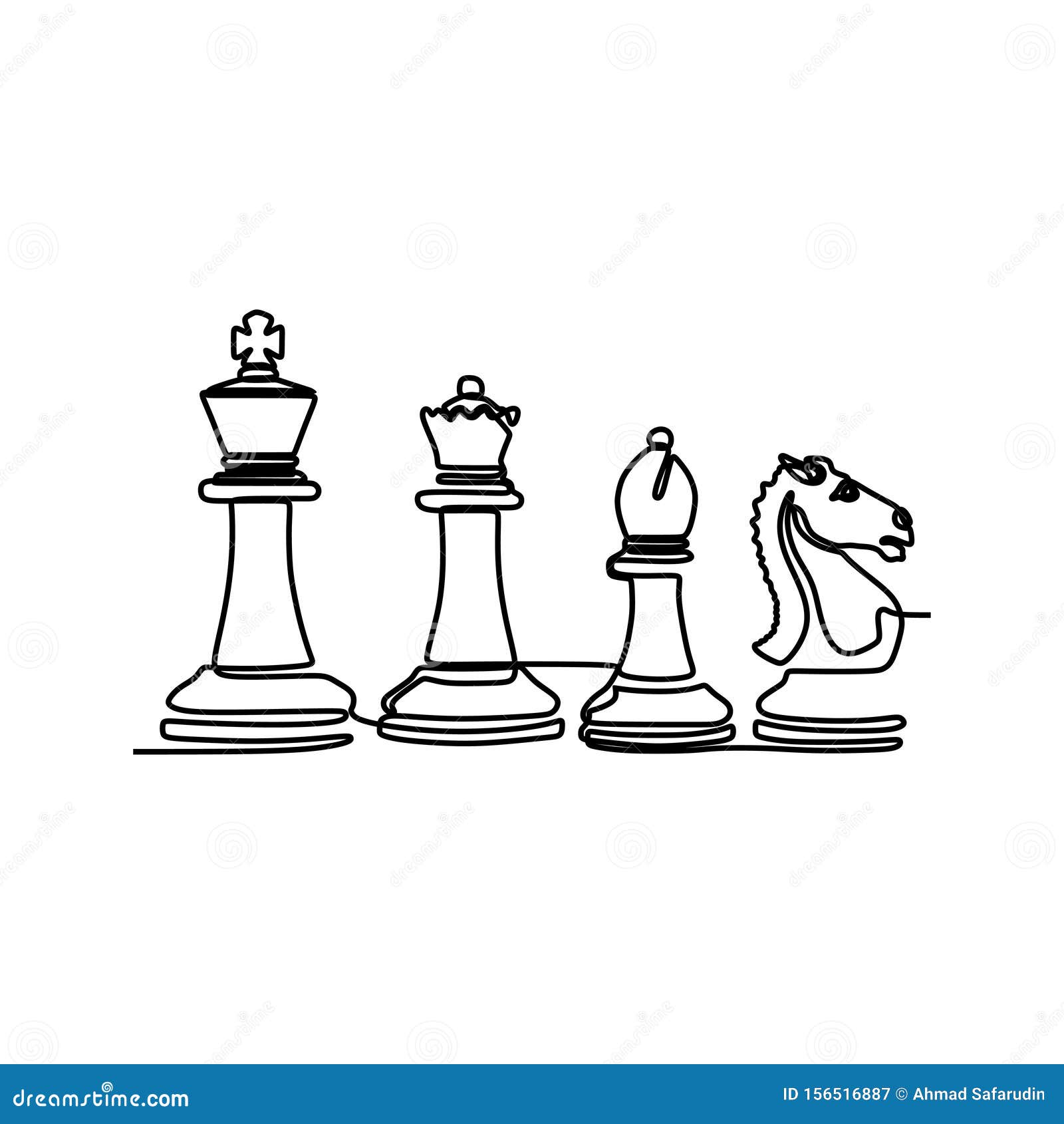 Continuous One Line Drawing Of Chess Pieces Minimalist Design