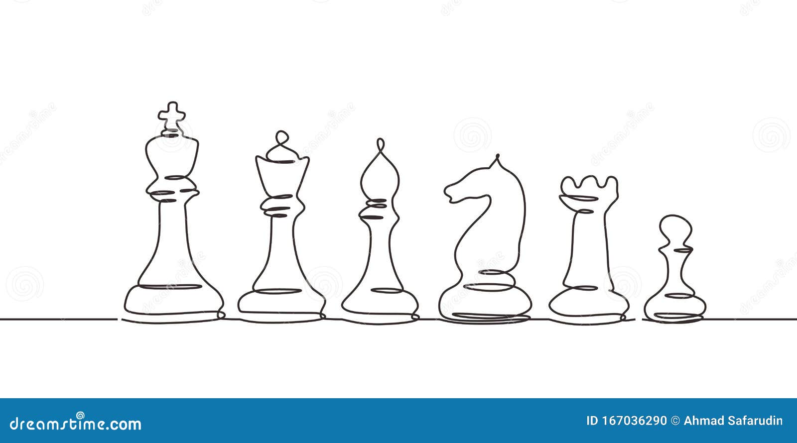 Single continuous line drawing chess pieces silhouette icon set