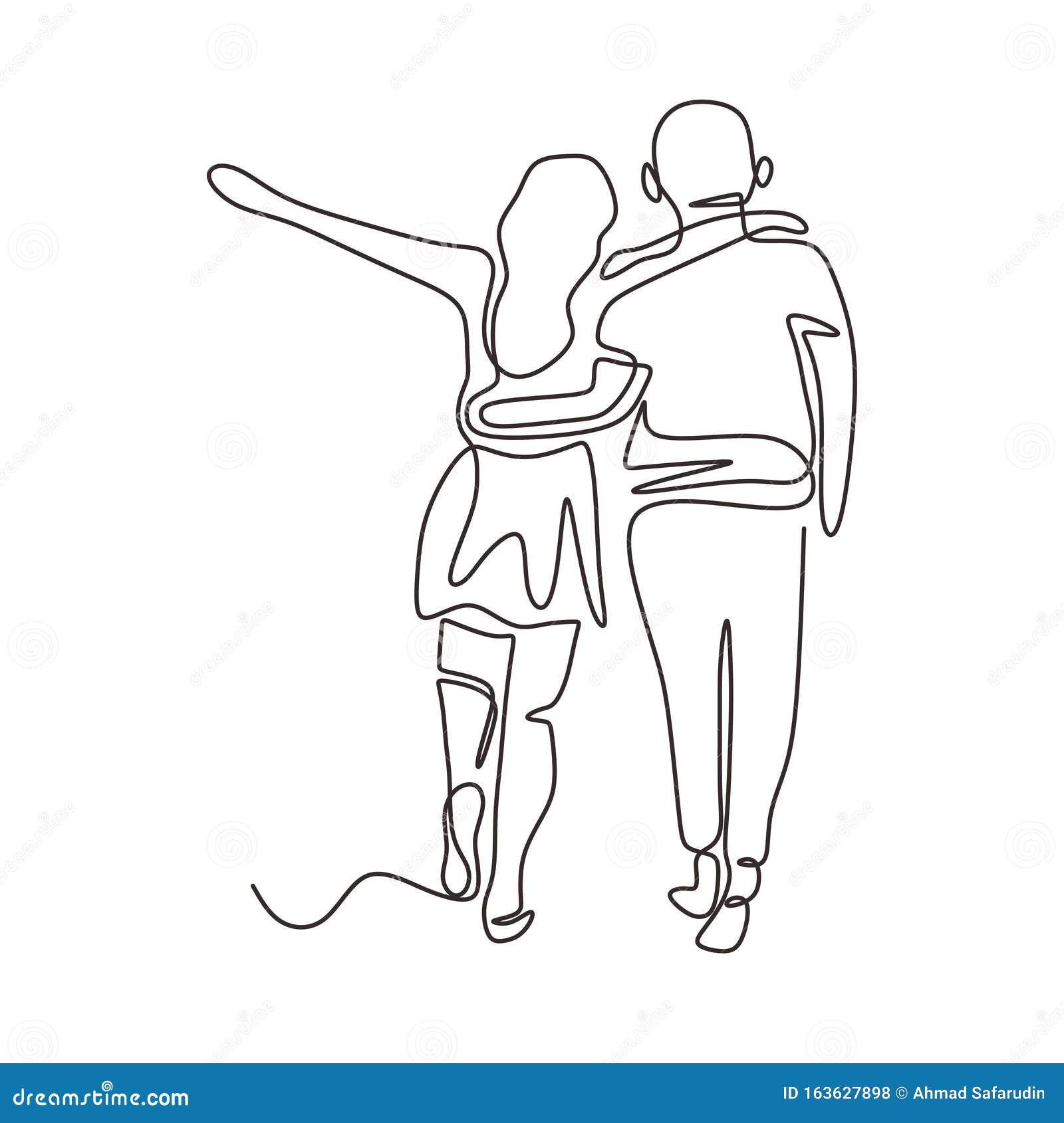 Single continuous line drawing romantic of male and female couple