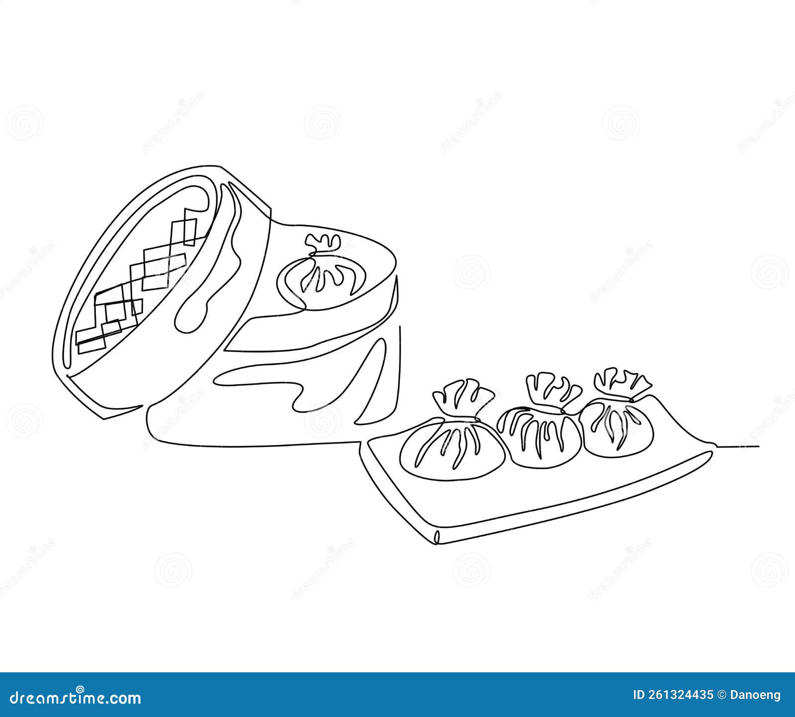 Continuous One Line Drawing of Dim Sum or Shumay. Dimsum Simple Line
