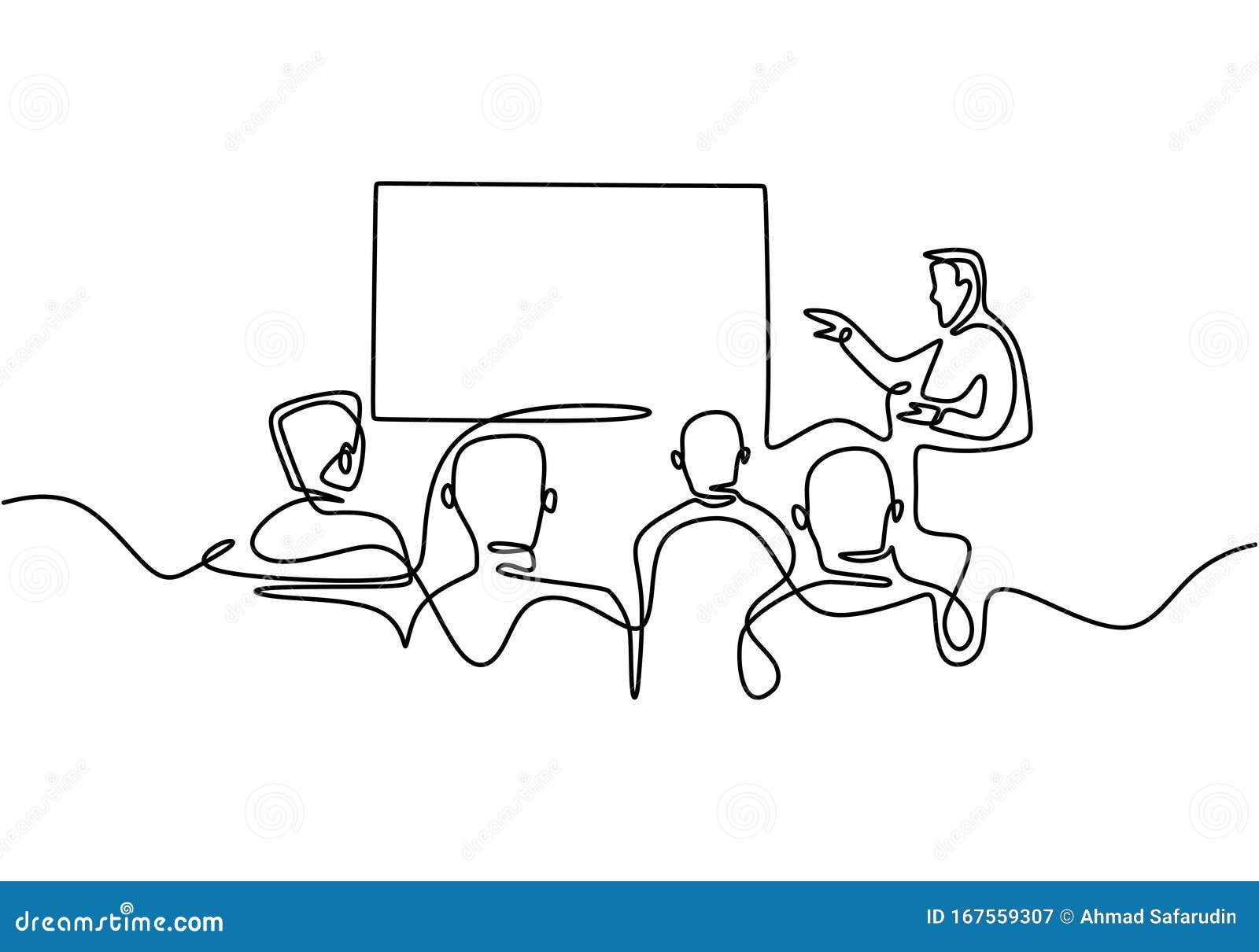 continuous one line drawing of group people at presentation meeting. presenter talking to audience at seminar room