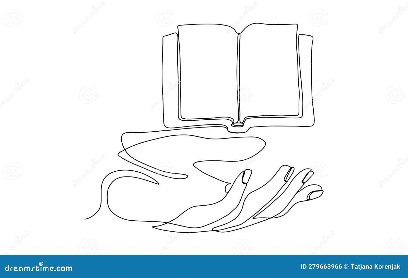 Continuous one line drawing of a hands holding open book flying