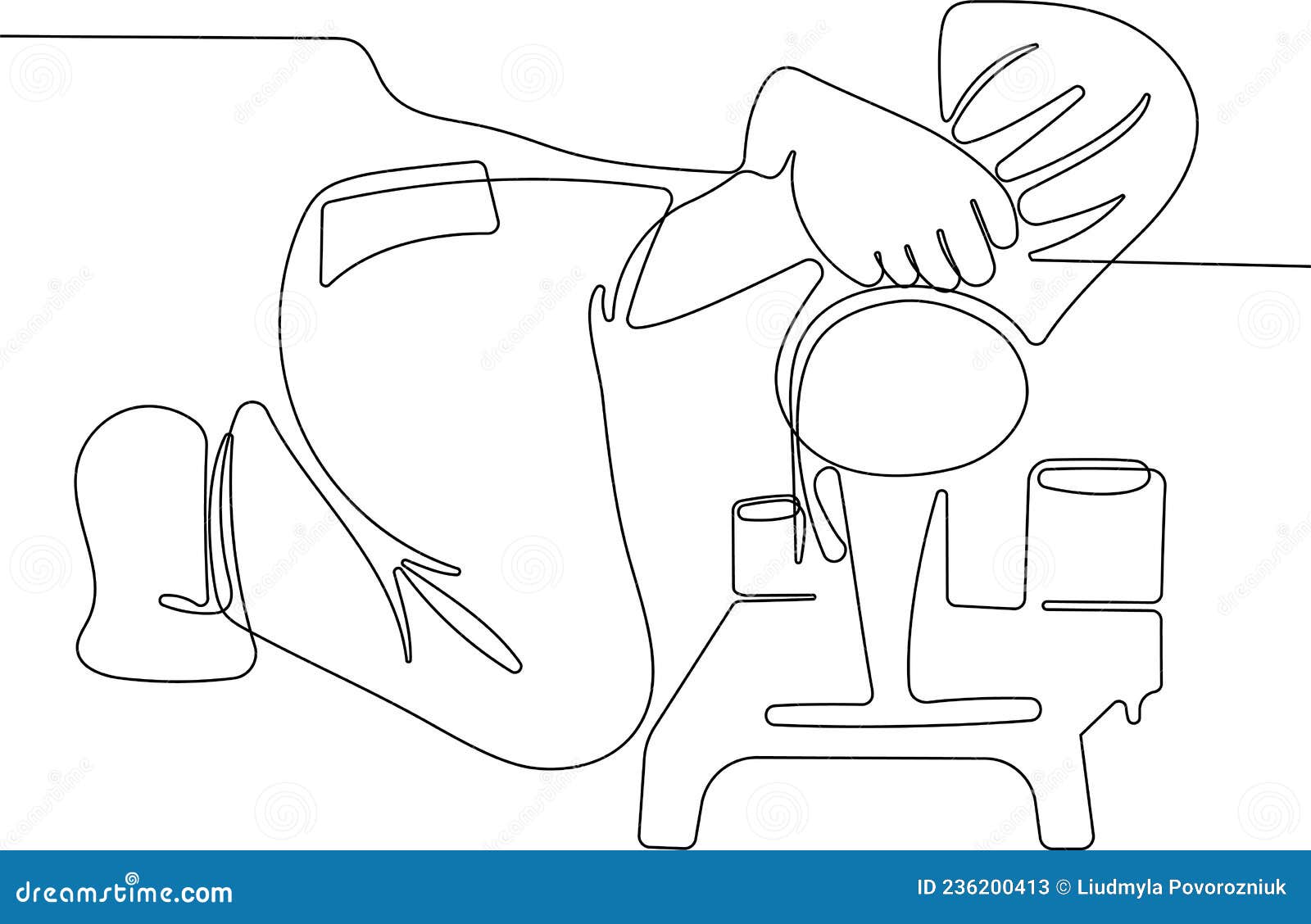 Hand Pours Paint into the Tray and Dips Roller Stock Vector