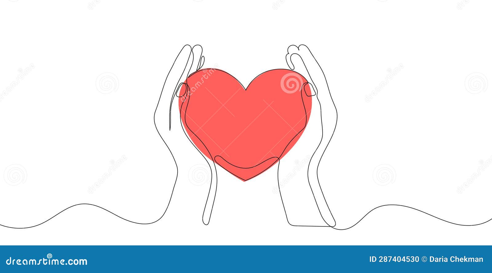 Continuous One Line Drawing of Hands Holding a Heart on a White