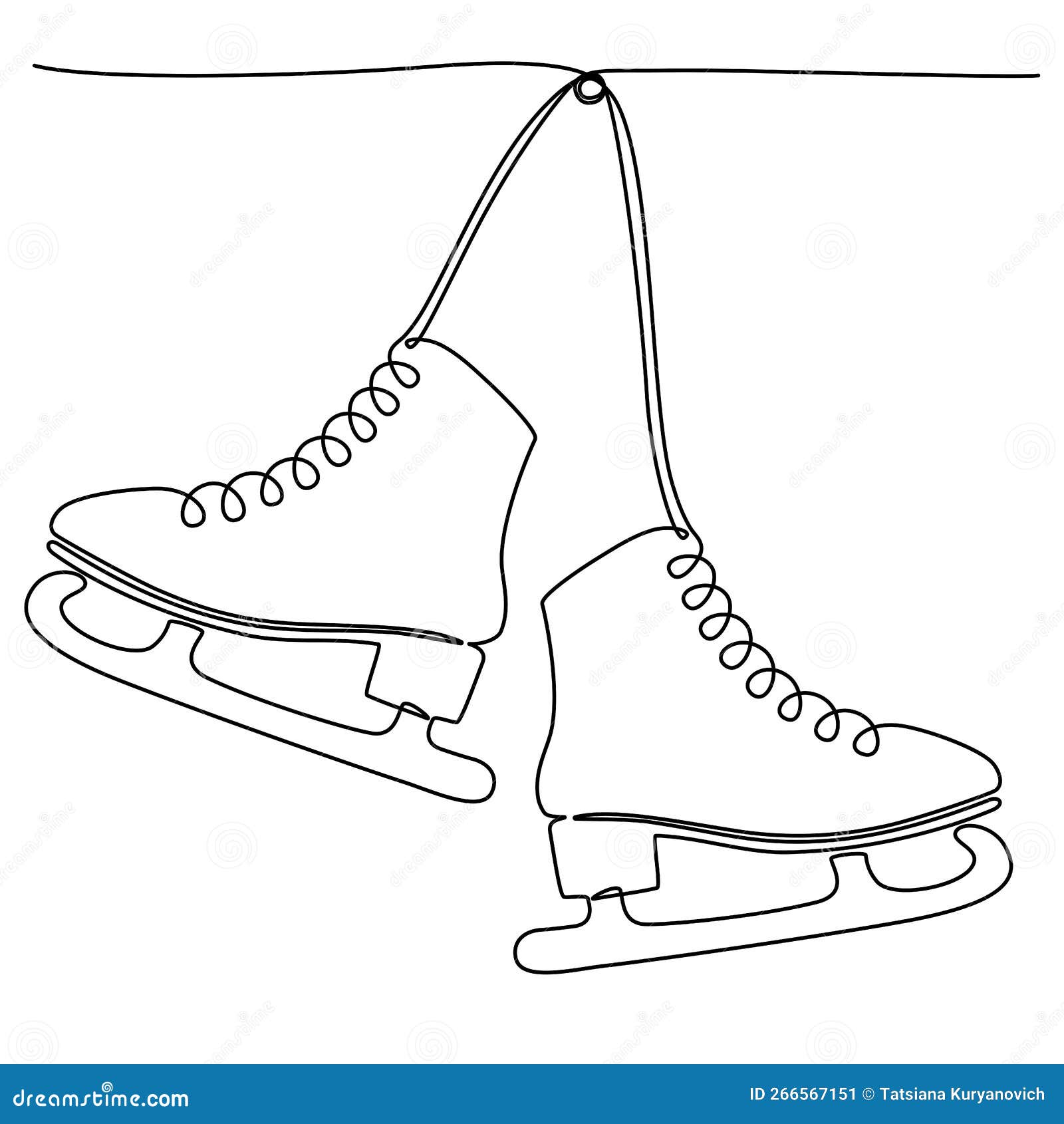 Continuous One Line Drawing of Hanging Pair of Figure Ice Skates