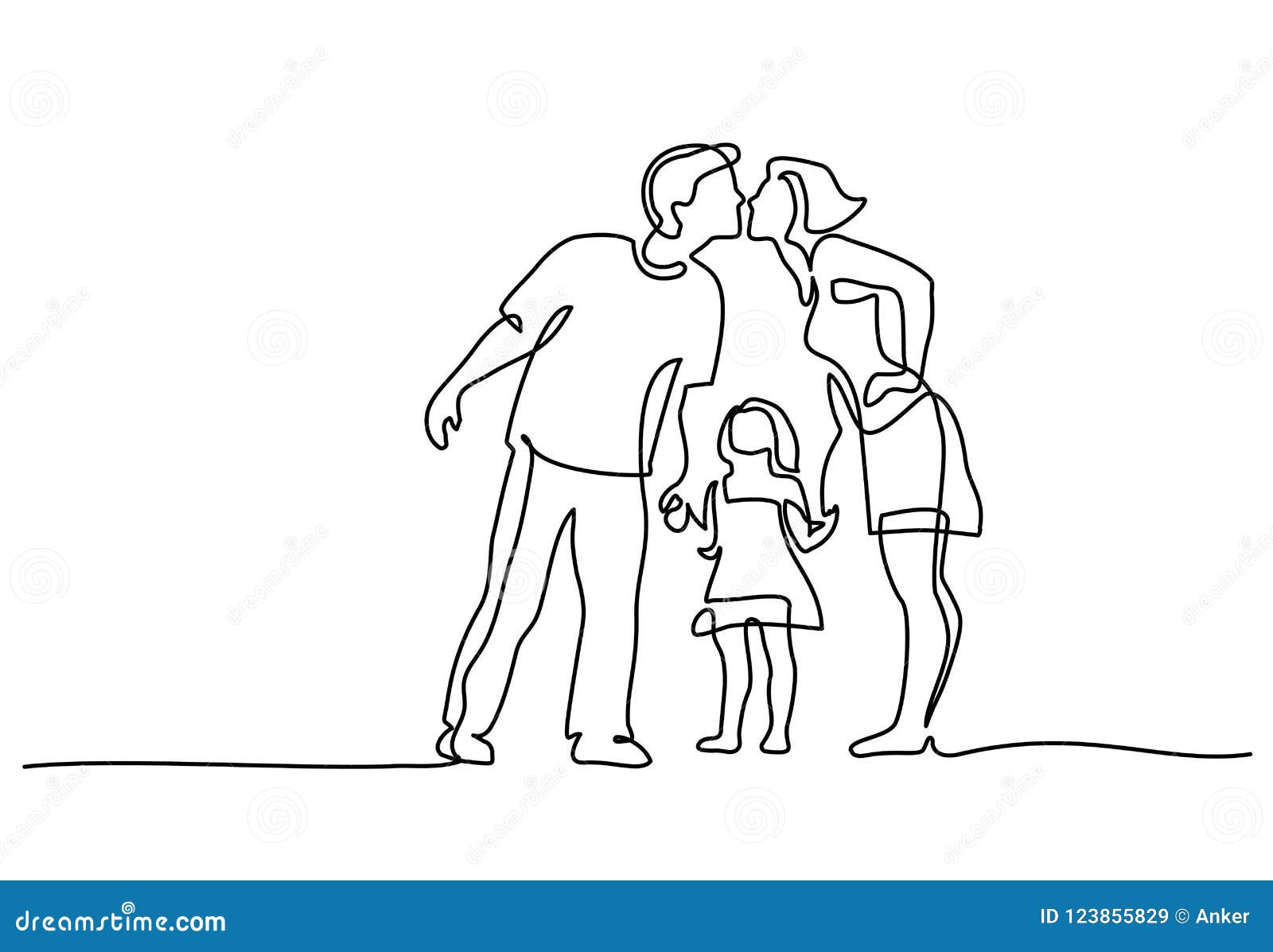 Happy Family Father and Mother Kissing, Daughter Stock Vector