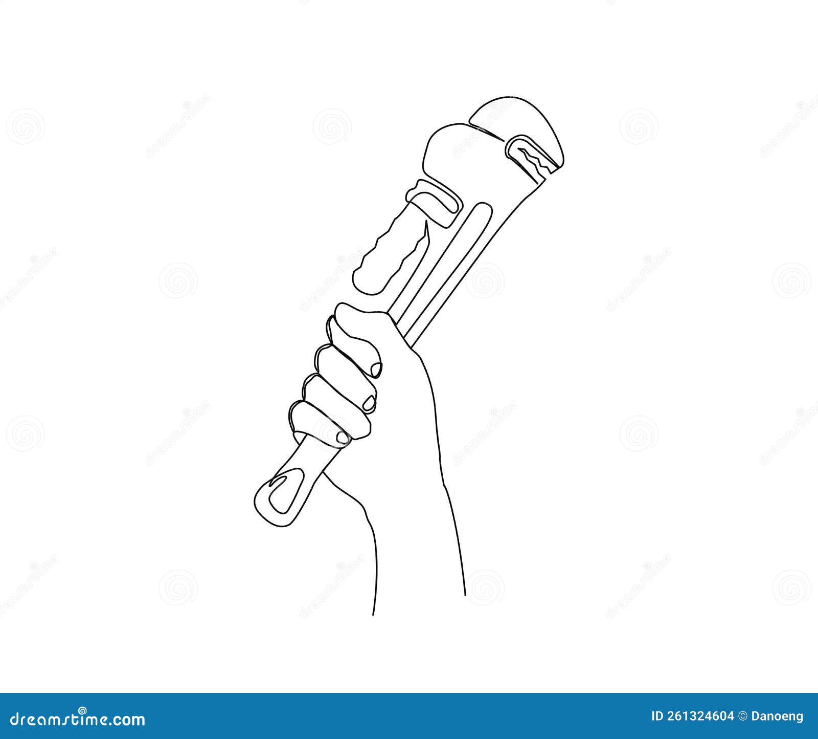 Continuous One Line Drawing of and Holding Wrench. Man`s Hand Holds a