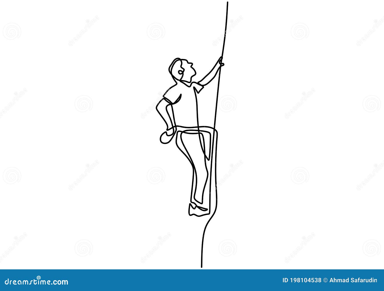 Continuous One Line Drawing of Man Doing Climbing. Energetic Young