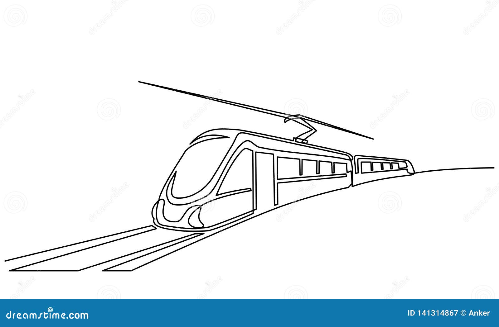 Continuous One Line Drawing Modern Passenger Train Stock Vector