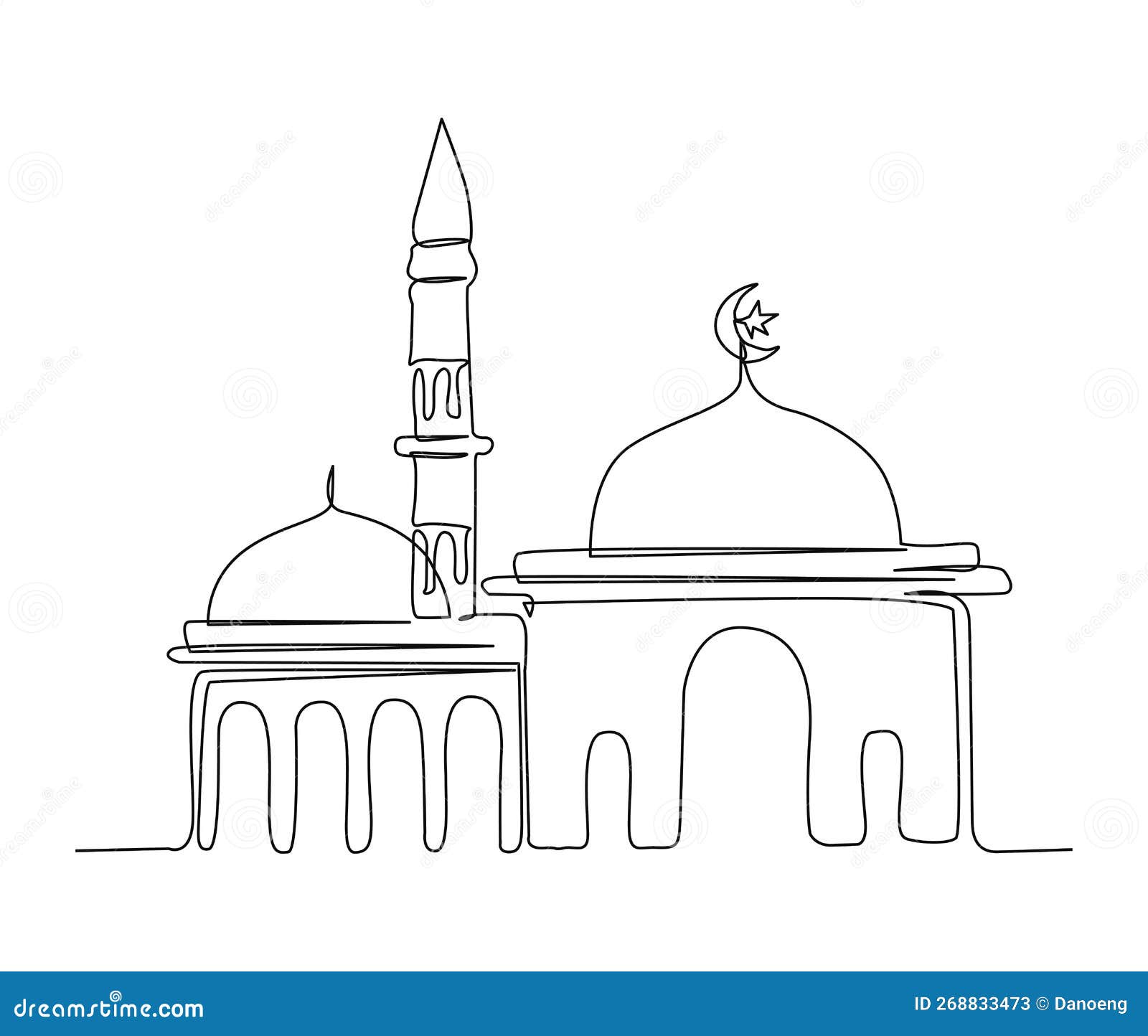 continuous one line drawing of mosque. simple  of islamic mosque building line art 