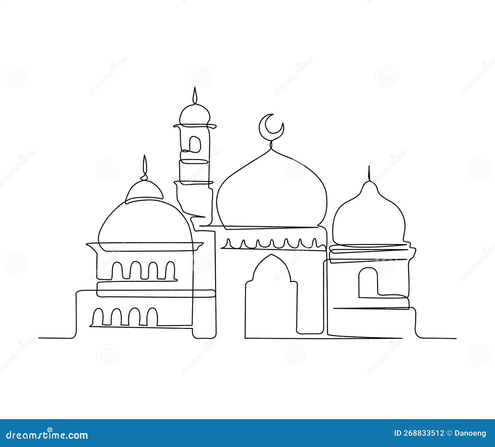 continuous one line drawing of mosque. simple  of islamic mosque building line art  .