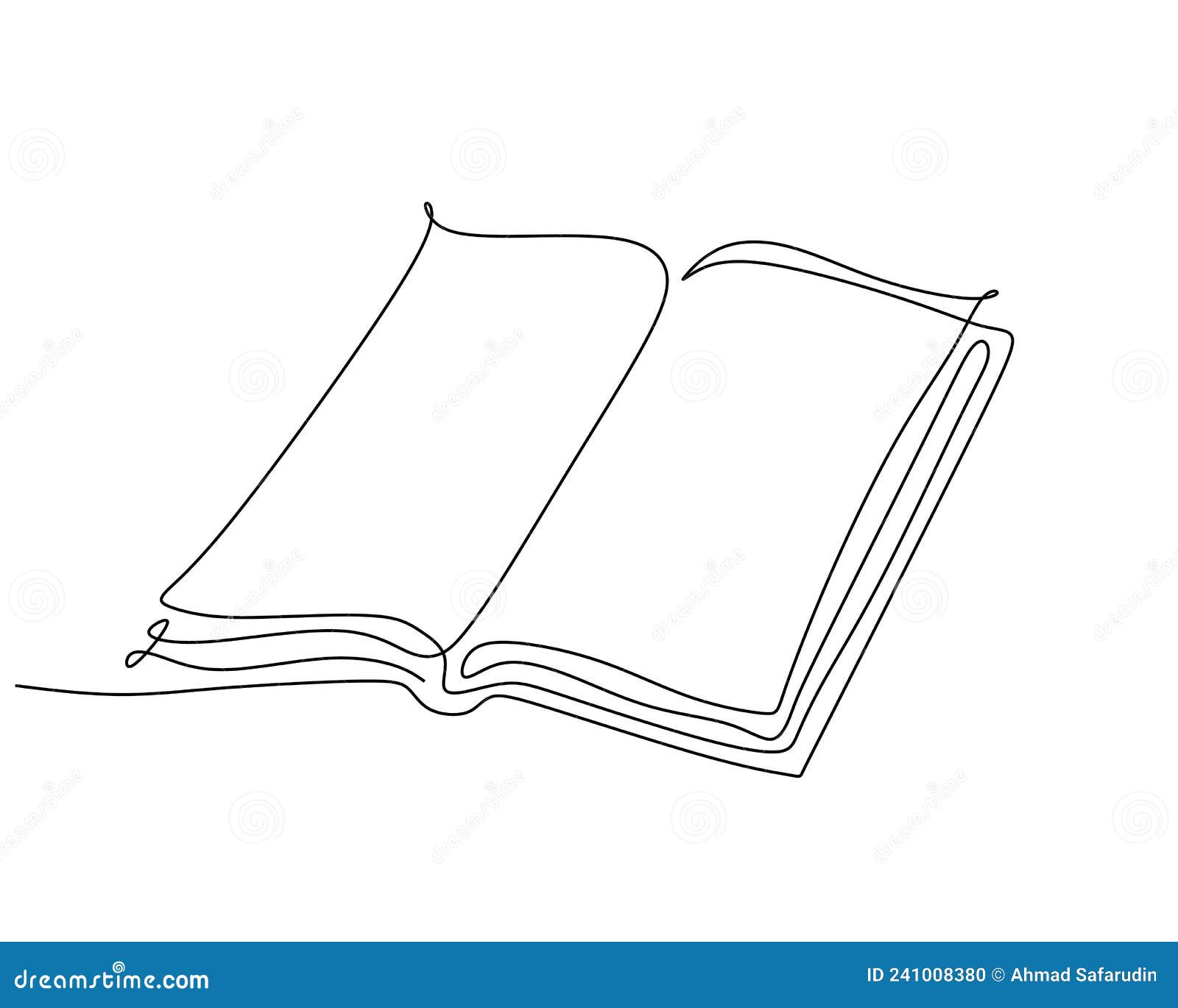 Continuous One Line Drawing Open Book With Flying Pages. Vector