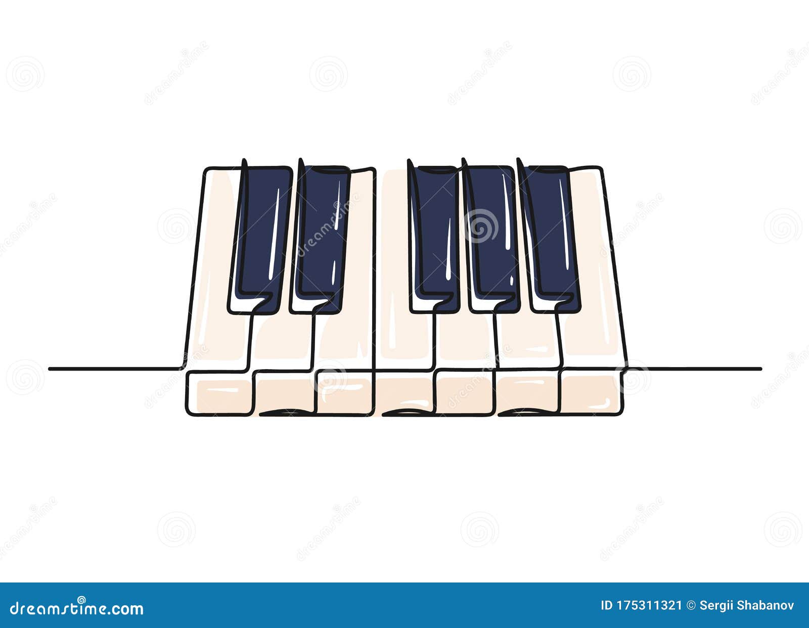 Continuous One Line Drawing of a Piano Keyboard Stock Vector