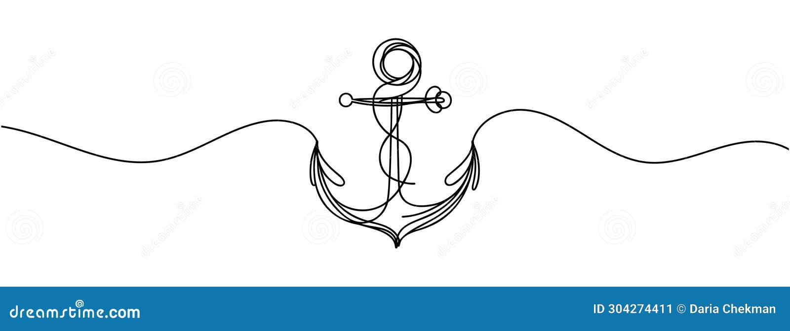 Continuous One Line Drawing of a Sea Anchor. Vector Illustration