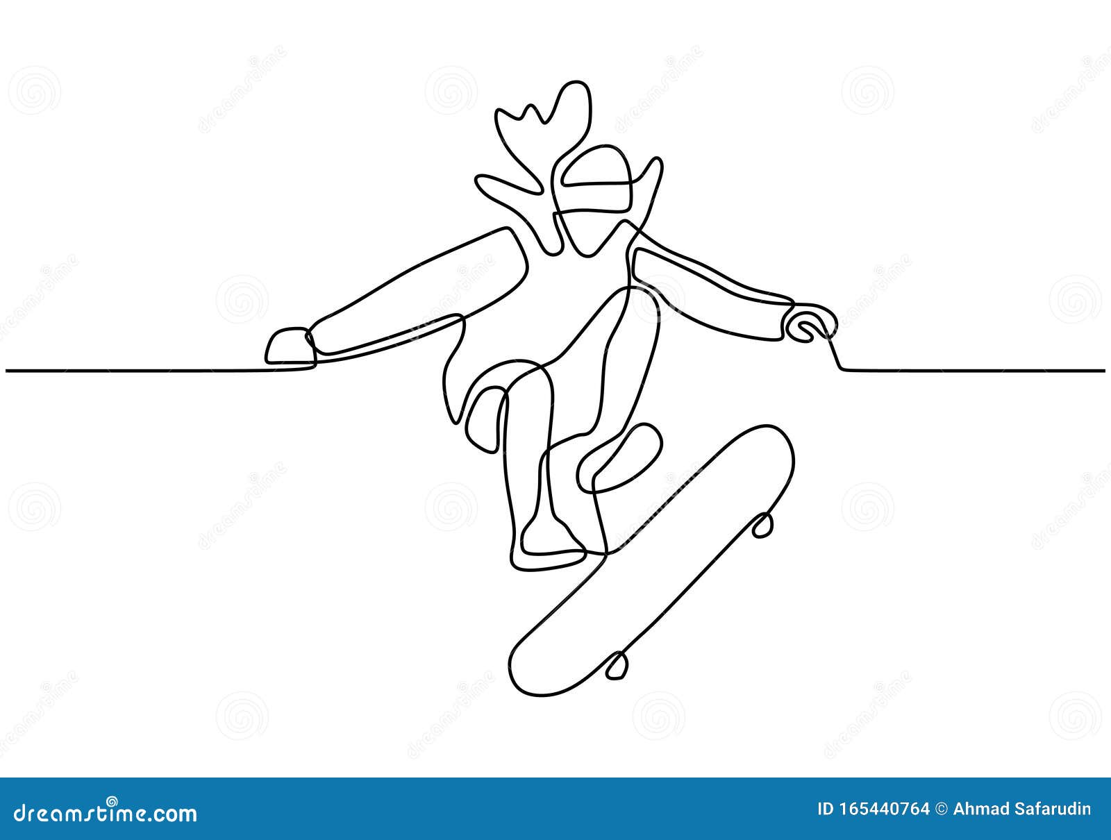 continuous one line drawing of skateboard player. sport   theme. person playing game for exercise and hobby