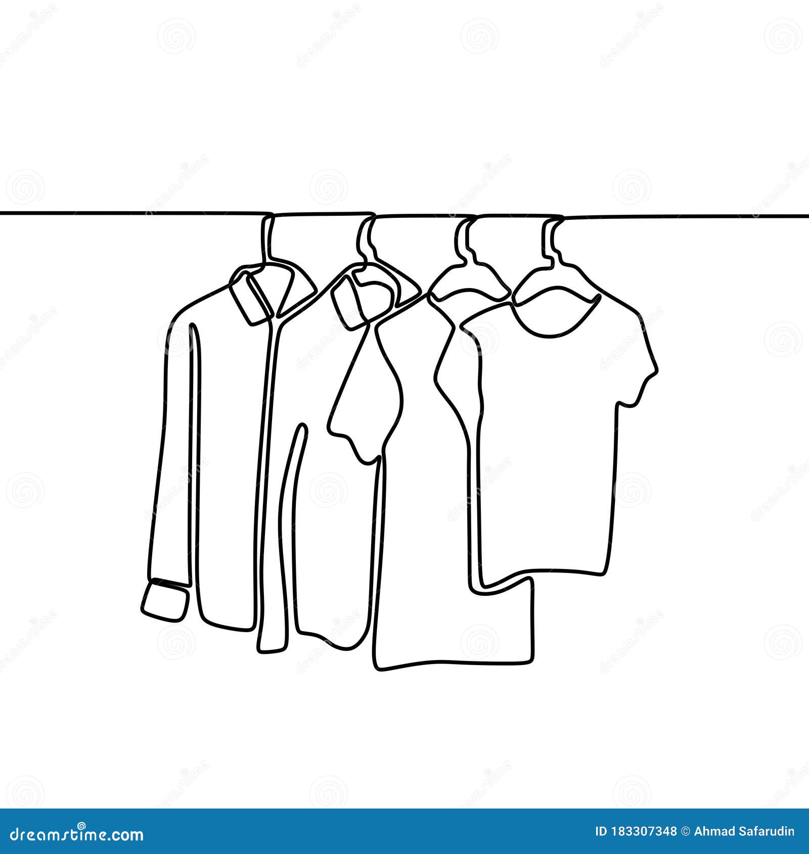 øverst forvrængning metrisk Continuous One Line Drawing of Sweater, Shirt, and T-shirt Hanging on  Clothing Rack. Minimalistic Style of Fashionable Wardrobe Stock Vector -  Illustration of abstract, clean: 183307348