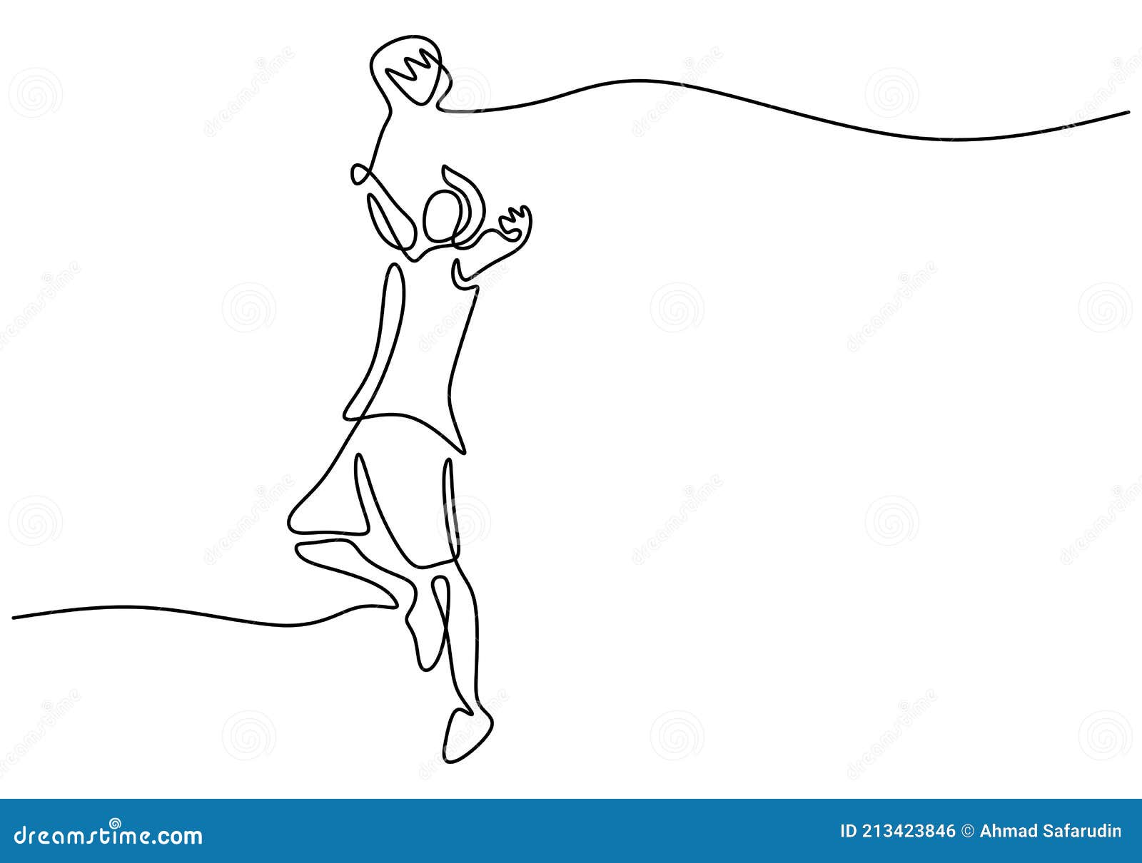 Continuous One Line Drawing of Young Man Athlete Playing Badminton. a ...