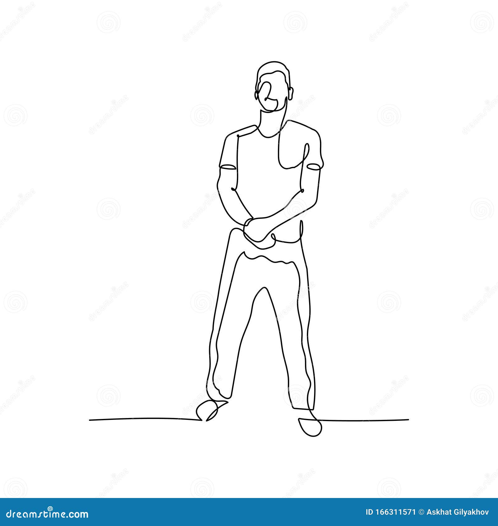 Continuous One Line Man in a Closed Pose, Bodyguard Pose. Stock