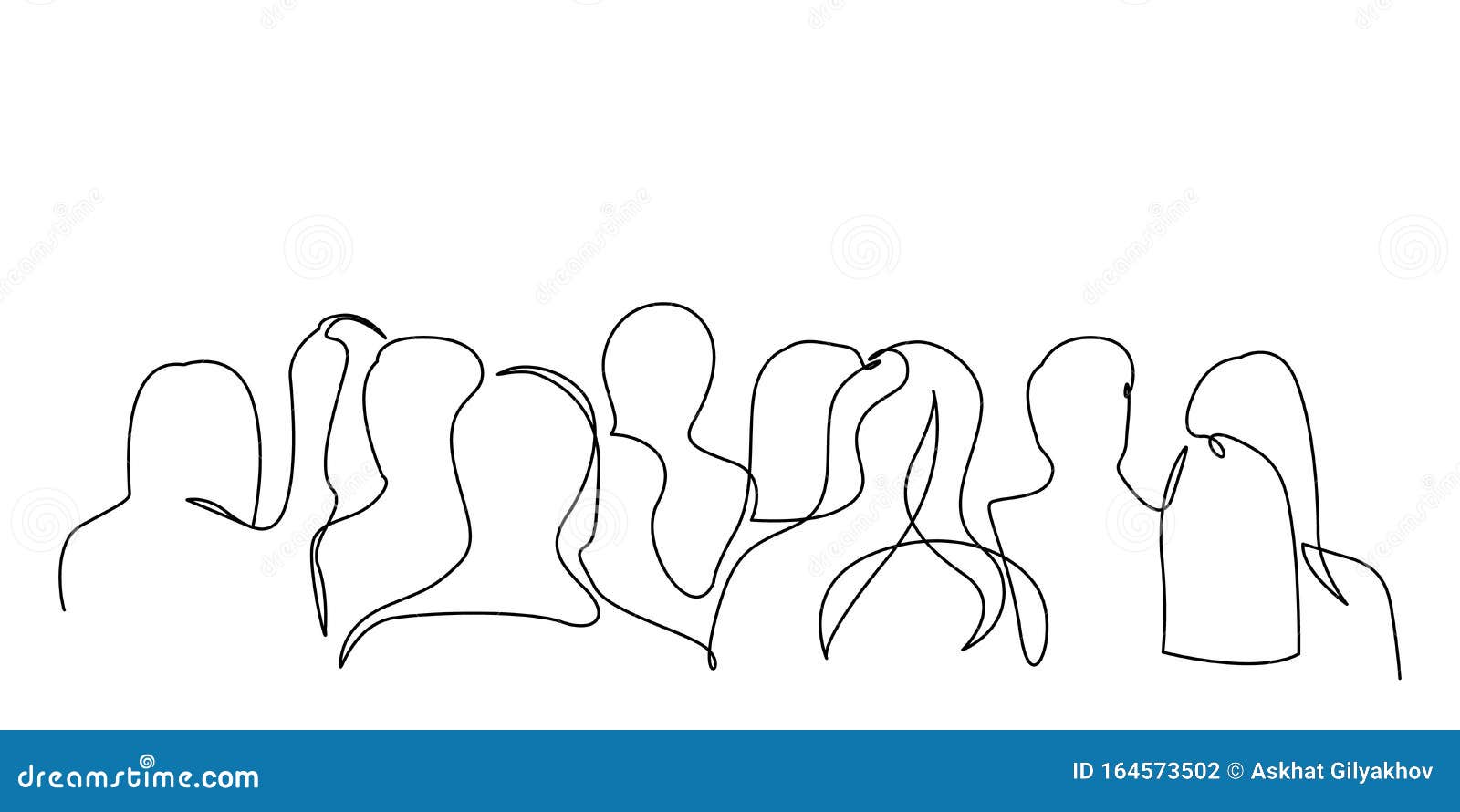continuous one line silhouette of a crowd of people back view.  .