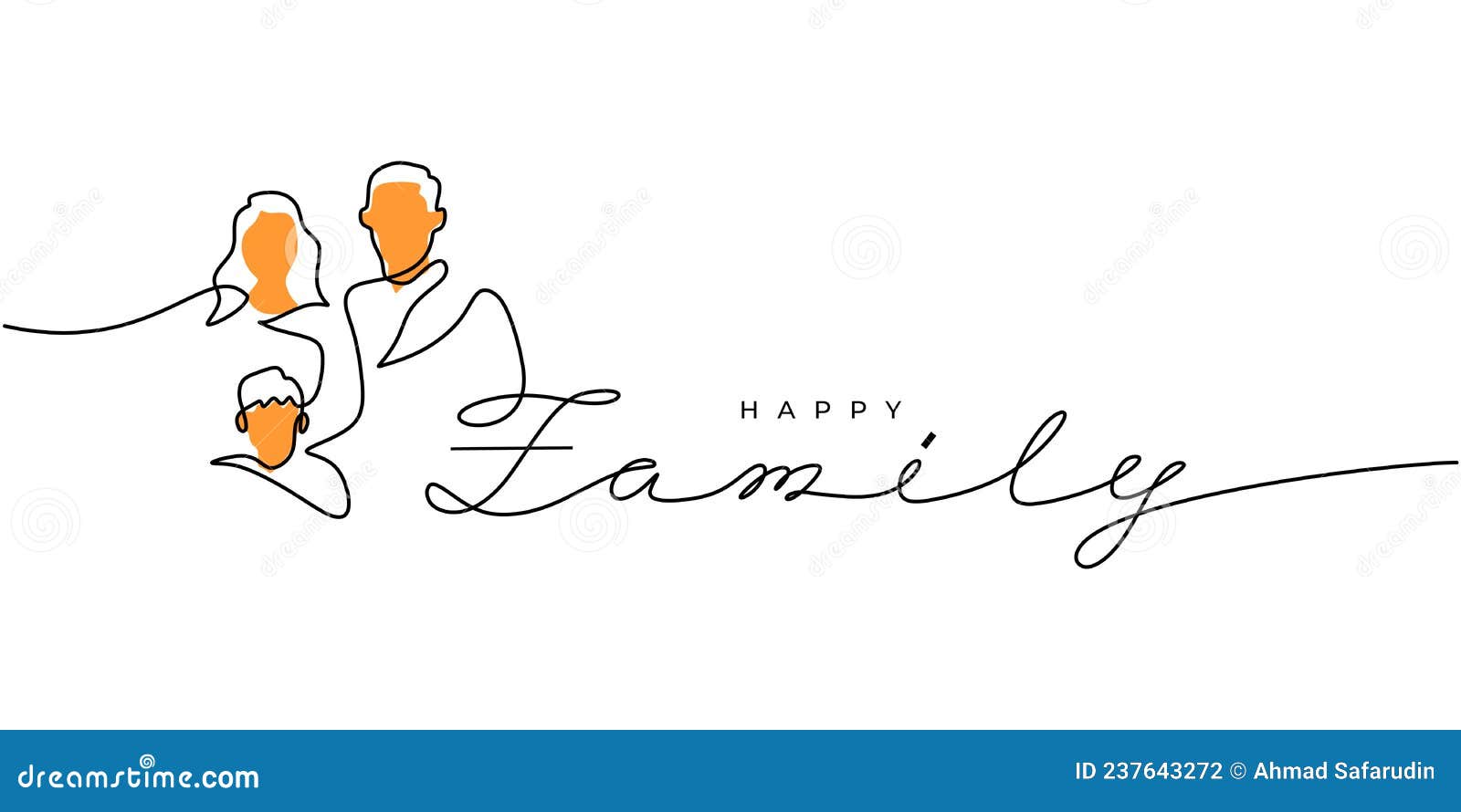 Continuous One Single Line of Happy Family Poster Isolated on White