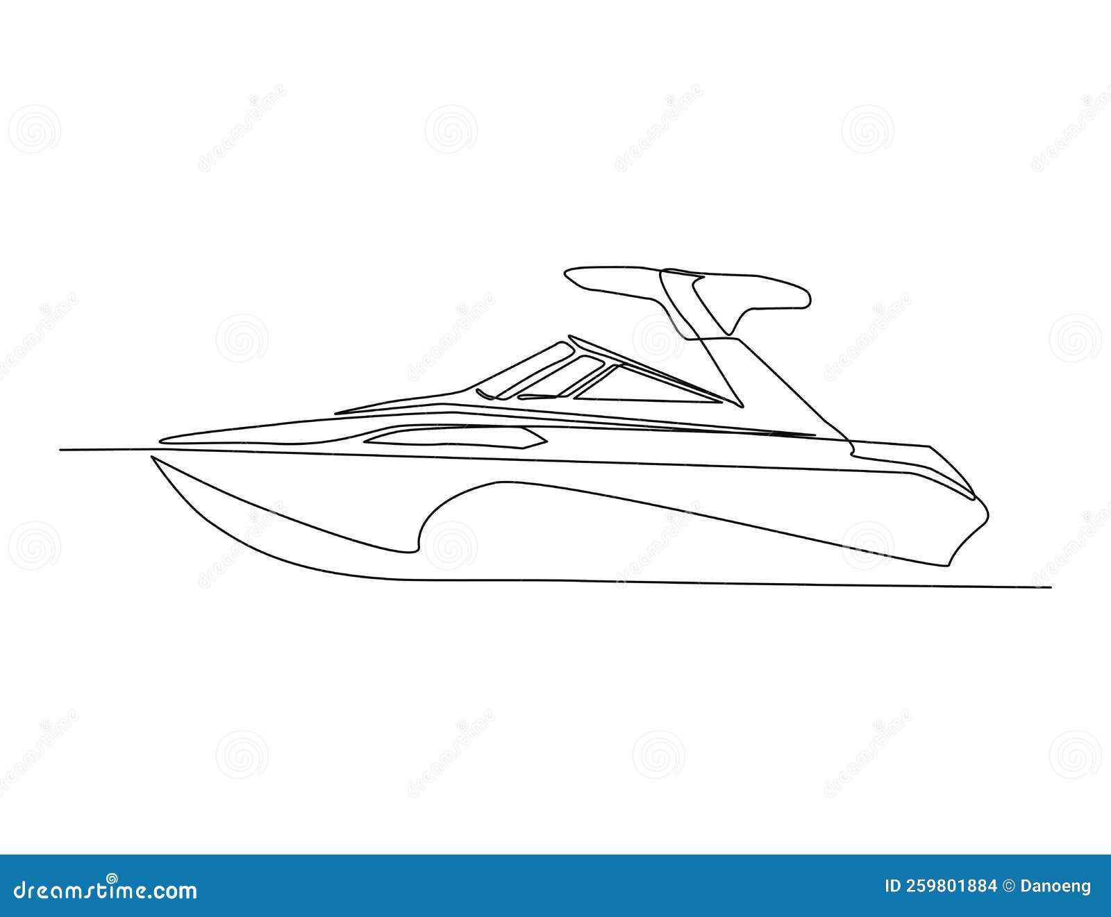 Continuous Single Line Drawing Art Of Luxury Yacht. Speed Boat