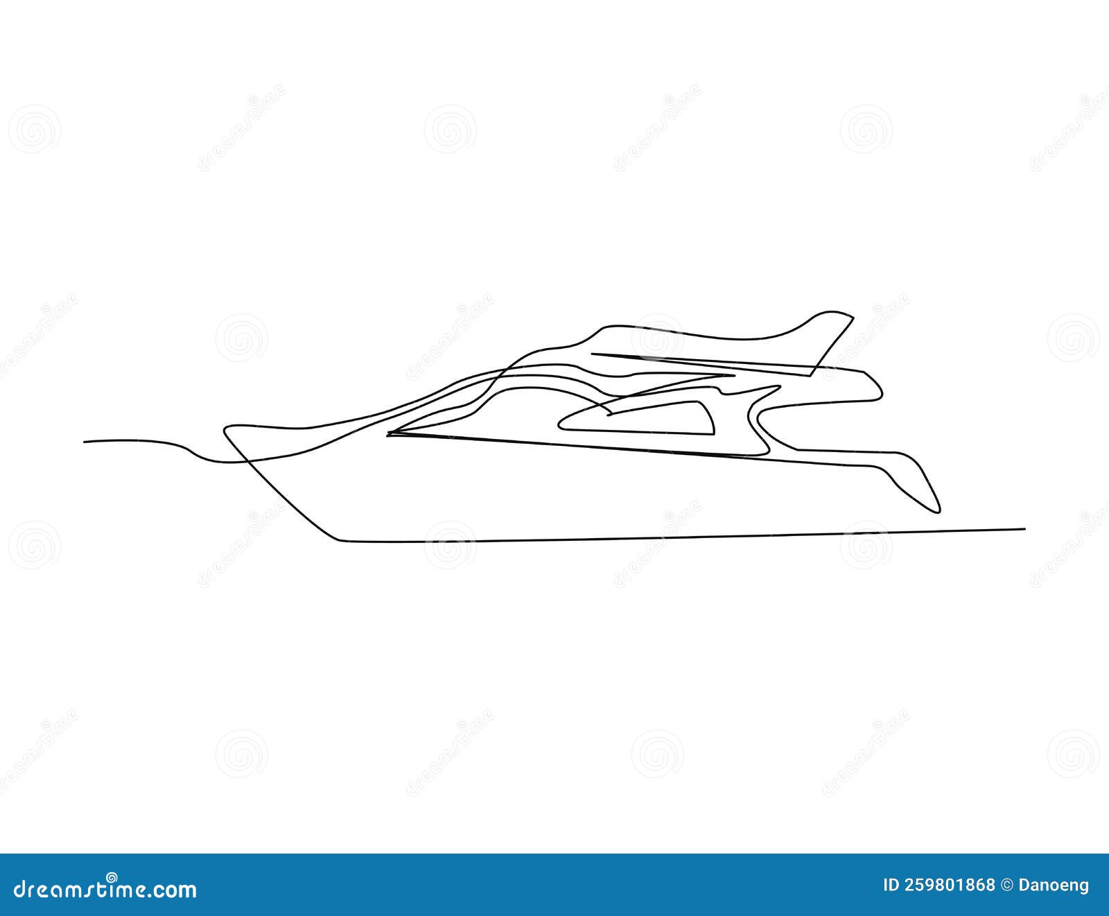 Continuous Single Line Drawing Art Of Luxury Yacht. Speed Boat