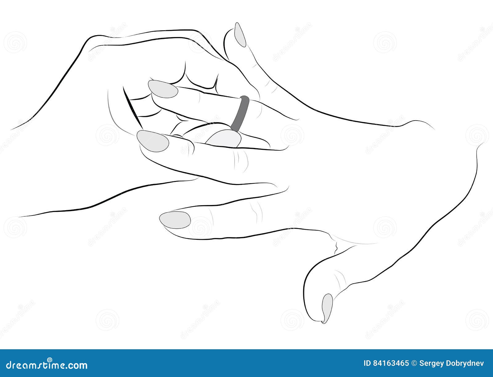Contorni le mani del disegno mette un anello sulla ragazza del dito Libera da Diritti