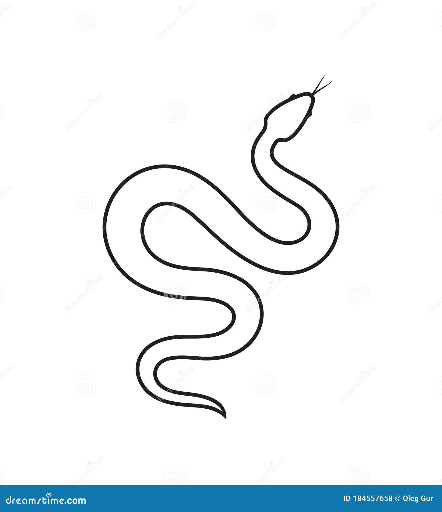 Cobra em estilo doodle, imagem linear única de uma serpente se contorcendo,  ícone de contorno