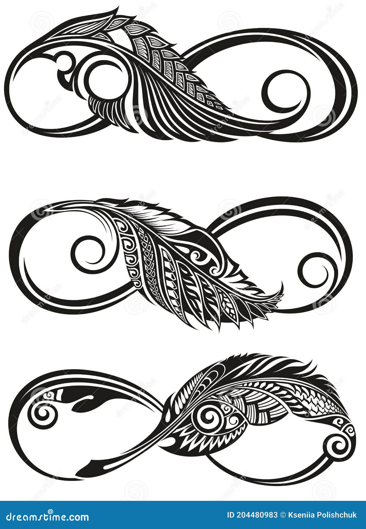 Infinity Symbol with Feather .Tattoo Infinity Symbols Vector Illustration  Stock Vector - Illustration of contour, spiritual: 204480983