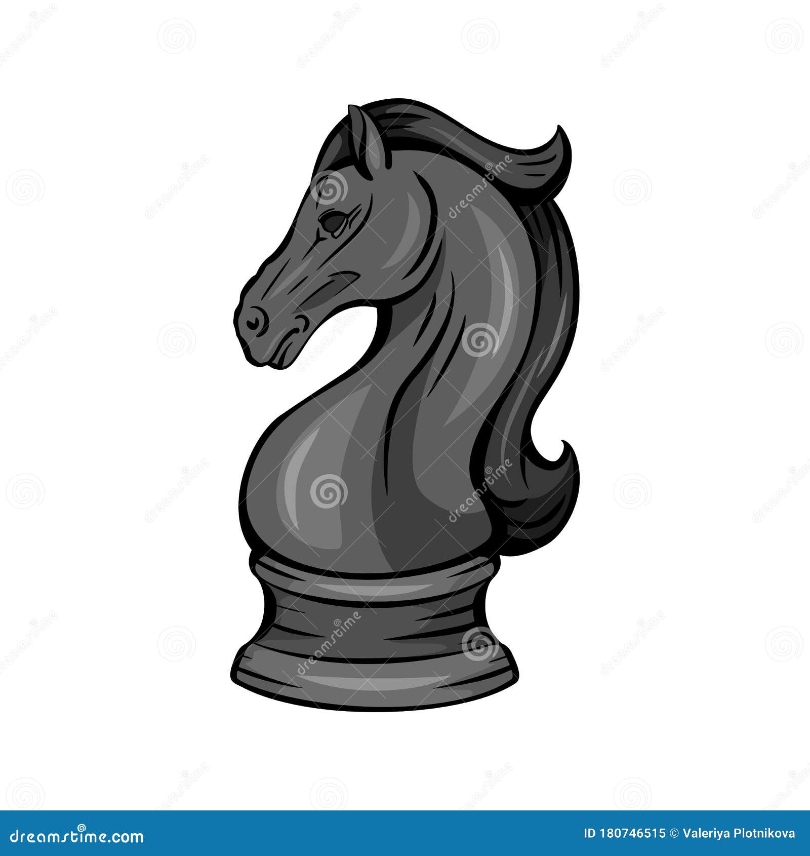 black and white cartoon knight on horse