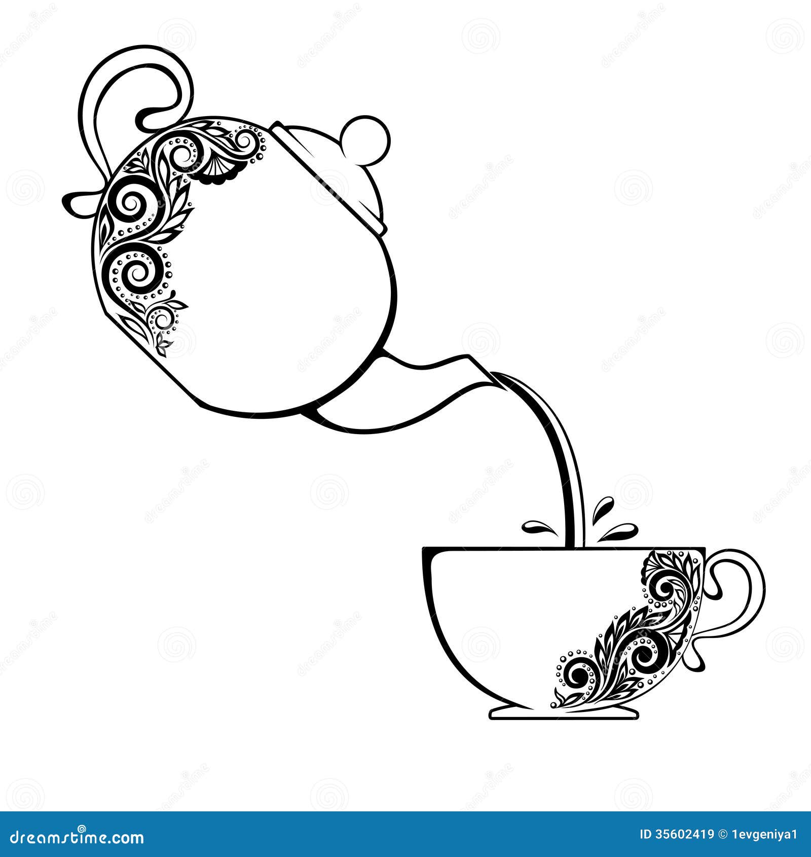 the contour of cup and teapot with floral .